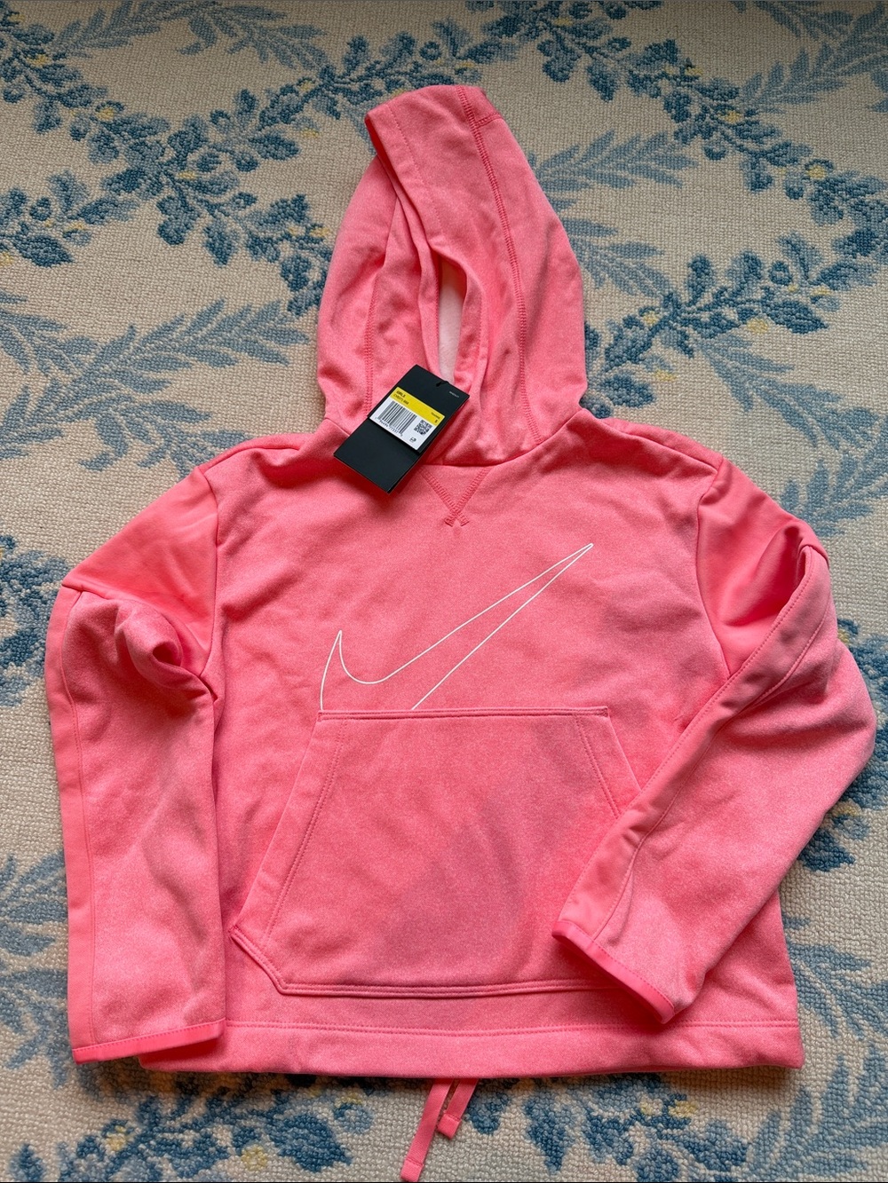Nike Girls Therma Fit Loose Fit Pullover Hoodie Pink Swoosh Size Small NWT